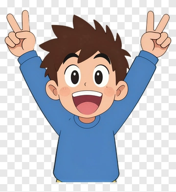 Cartoon Boy Smiling And Making Peace Signs PNG