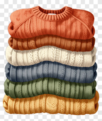 Stack Of Colorful Knitted Sweaters PNG