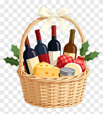 Gift Basket Filled With Wine And Cheese PNG