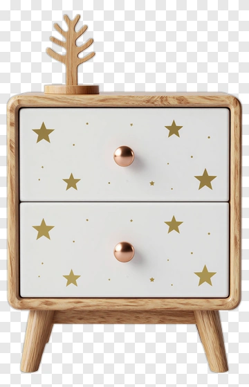 Wooden Nightstand With Star Design PNG