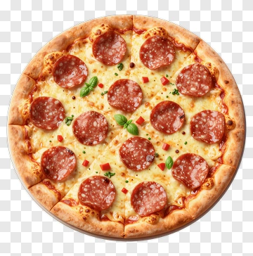 Pepperoni Pizza With Cheese And Basil PNG