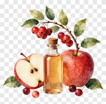Red Apple And Bottle Of Apple Juice With Berries PNG