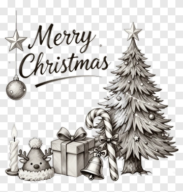 Merry Christmas Tree And Decorations PNG
