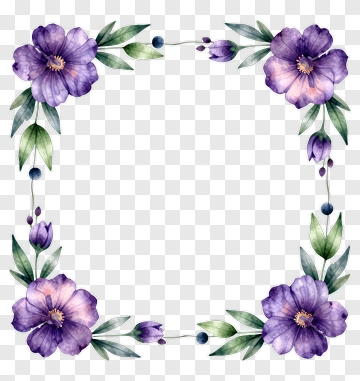 Watercolor Floral Frame With Purple Flowers PNG