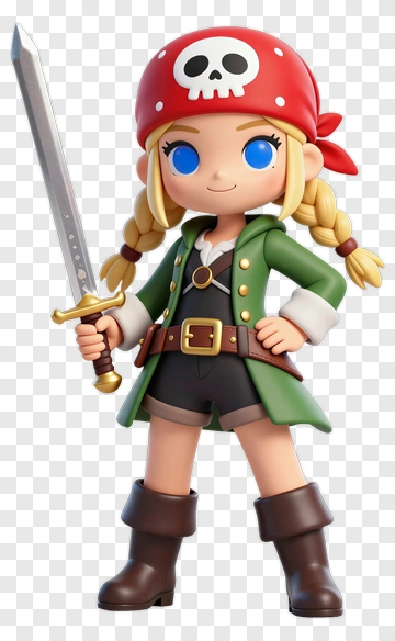 Cartoon Pirate Girl Holding A Sword PNG