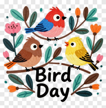 Colorful Birds And Flowers For Bird Day PNG