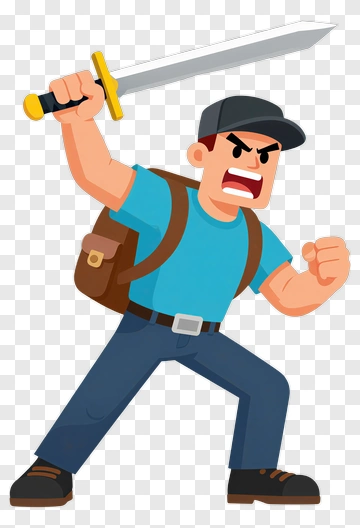 Angry Cartoon Character Holding A Sword PNG