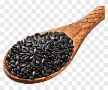 Wooden Spoon Filled With Black Sesame Seeds PNG