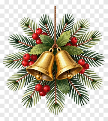 Christmas Bells With Pine And Berries PNG