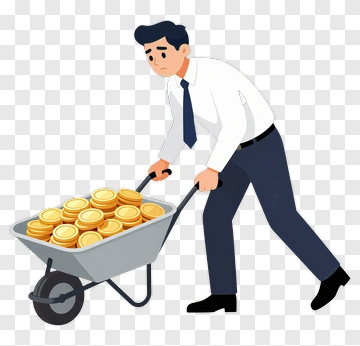 Businessman Pushing A Wheelbarrow Full Of Coins PNG