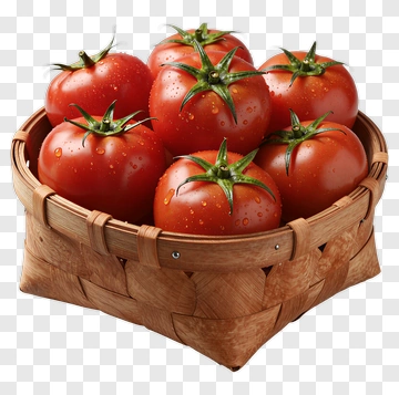 Fresh Tomatoes In A Wooden Basket PNG
