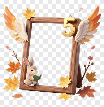 Cute Rabbit Reading A Book In A Decorative Frame PNG