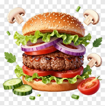 Delicious Hamburger With Fresh Vegetables PNG