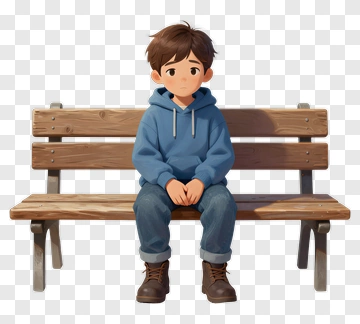 Sad Boy Sitting On A Park Bench PNG