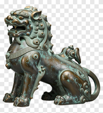 Bronze Guardian Lion Sculpture PNG