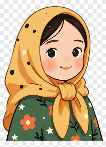 Cartoon Girl Wearing A Yellow Headscarf PNG
