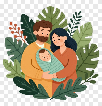 Happy Family Holding A Newborn Baby PNG