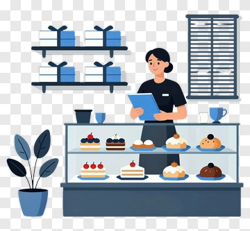 Bakery Employee Holding A Menu In A Dessert Shop PNG