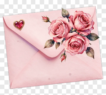 Pink Envelope With Roses PNG