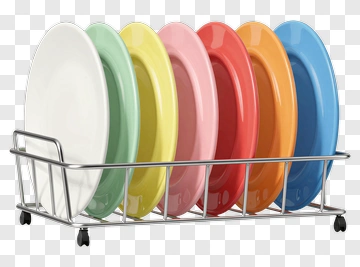 Colorful Plates In A Dish Rack PNG