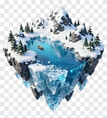 Snowy Mountain Lake With Boat PNG