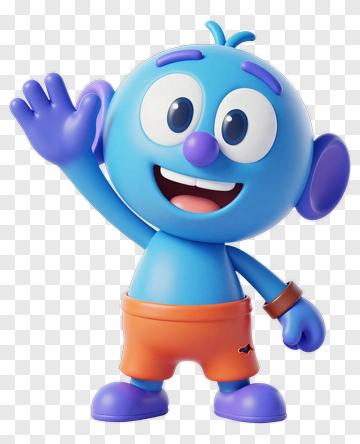 Cartoon Blue Character Waving PNG