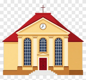 Church Building With Clock And Cross PNG