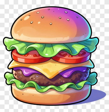 Cartoon Hamburger With Lettuce, Tomato, And Cheese PNG