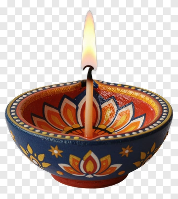 Colorful Diya Lamp With Flame PNG