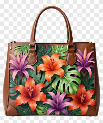 Colorful Handbag With Floral Design PNG