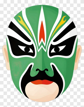 Green Opera Mask With Dramatic Facial Design PNG