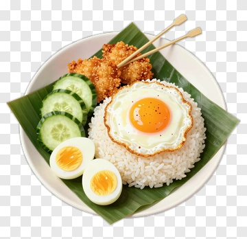 Fried Egg On Rice With Chicken And Cucumbers PNG