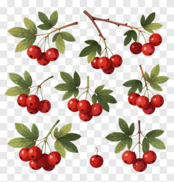 Red Berry Branches With Leaves PNG