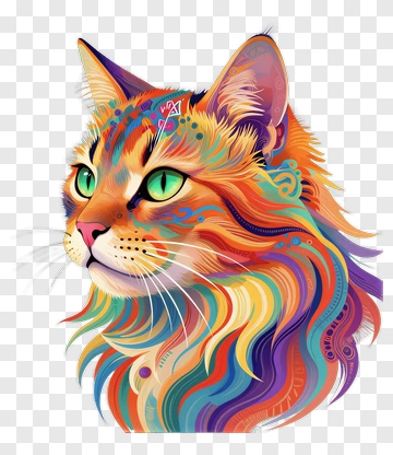 Colorful Cat Portrait PNG
