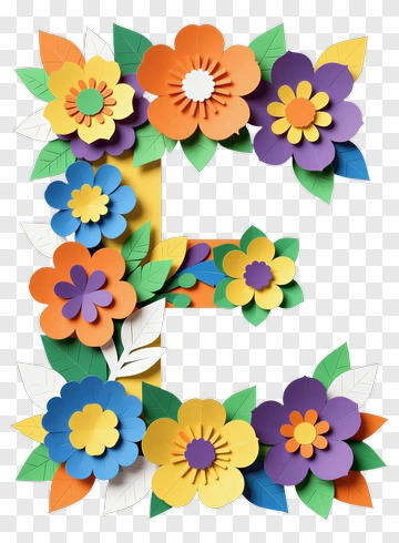 Colorful Paper Flower Letter E PNG