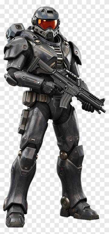 Futuristic Soldier In Armor Holding A Gun PNG