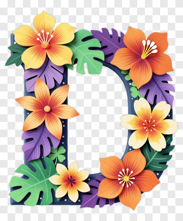 Floral Letter D Decoration PNG