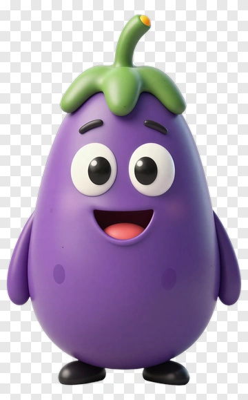 Cartoon Eggplant Character PNG
