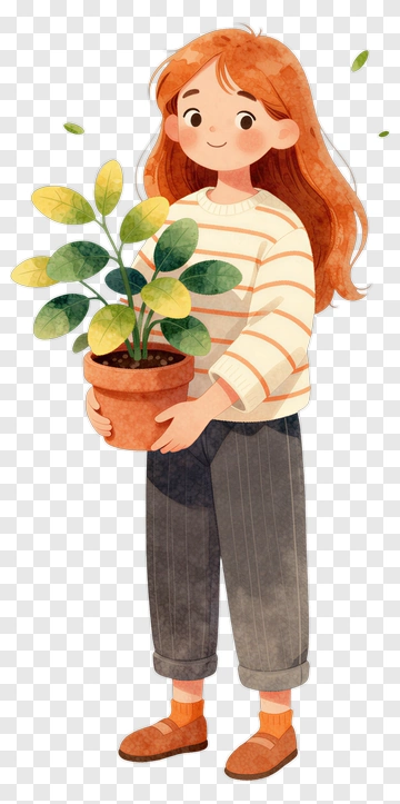 Girl Holding A Potted Plant PNG