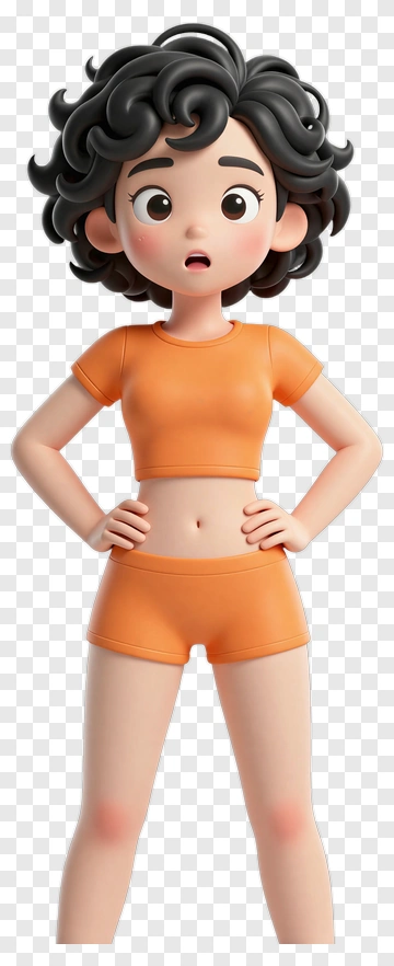 Cartoon Girl In Orange Activewear PNG