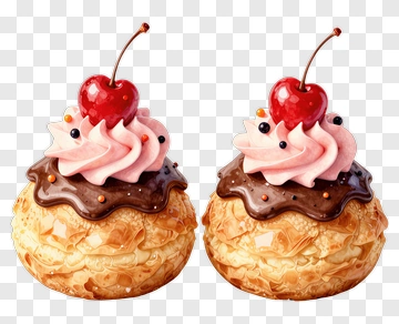 Delicious Cream Puff With Cherry On Top PNG