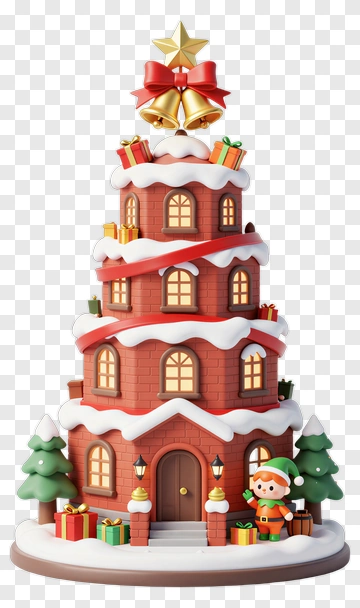 Colorful Christmas Tree With Presents And Elf PNG