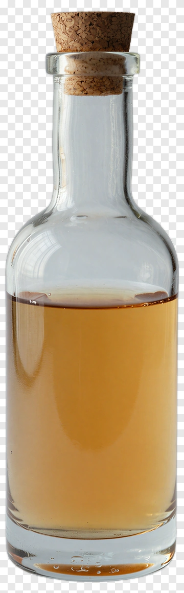 Glass Bottle With Cork And Amber Liquid PNG