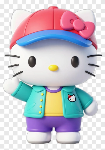 3D Hello Kitty Character In Colorful Outfit PNG