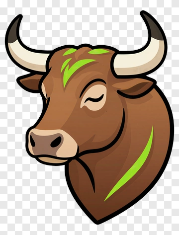 Cartoon Bull Head With Green Accents PNG