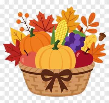 Colorful Autumn Basket Filled With Fruits And Leaves PNG