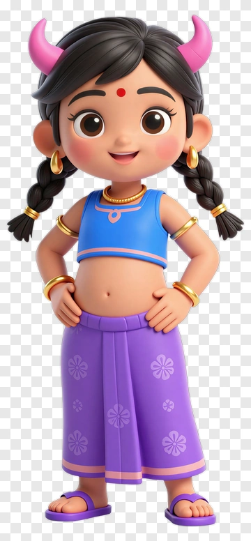 Cartoon Girl With Horns And Purple Skirt PNG