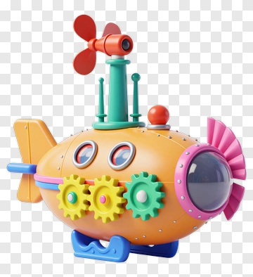 Colorful Toy Submarine With Gears And Propeller PNG