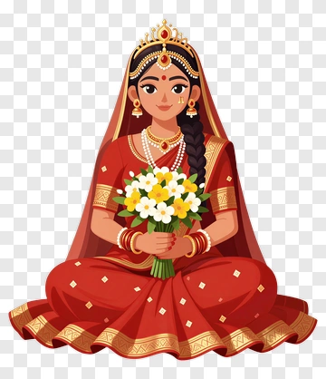 Indian Woman In Traditional Attire Holding A Flower Bouquet PNG