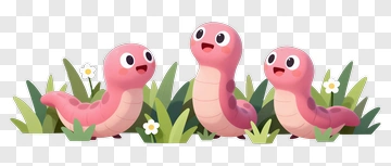 Cartoon Pink Worms In Grass PNG